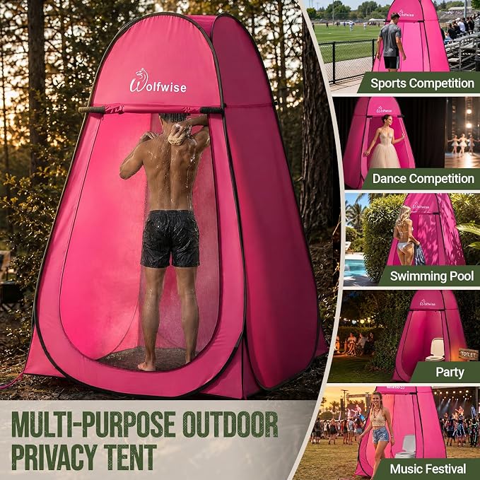 WolfWise Pop Up Shower Tent for Camping Essentials, Compact & Lightweight | Portable Instant Changing Tent with Window & Carry Bag, Privacy Dressing Room Bathroom for Outdoor, 6'3"/6'11" H