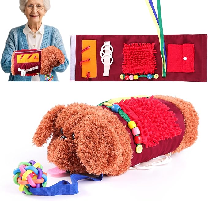 lefeke Fidget Blanket and Muff Dog for Adults with Dementia, Alzheimers Dementia Activities Products for Elderly and Seniors,Gift Game and Toy for Alzheimer’s or Dementia,Sensory Fidget Toys