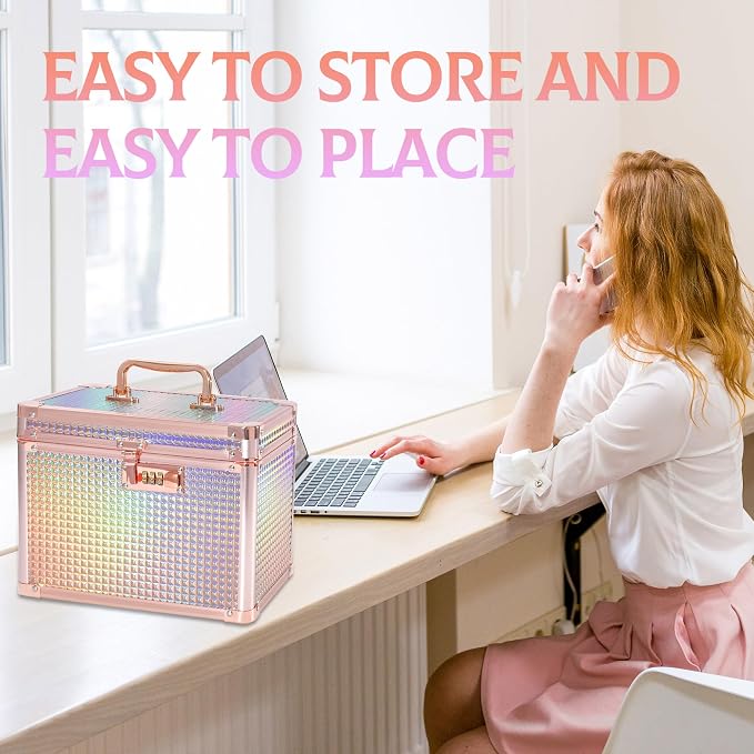 Medication Combination Lock Boxes with Code for Personal Items, Medicine Lockbox for Documents 10 x 7.25 x 7.75 Inches Rose Gold