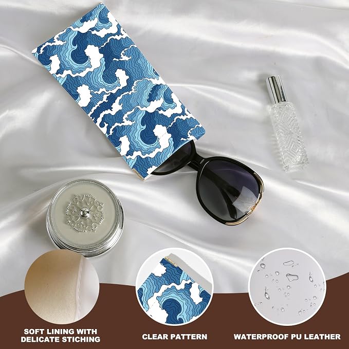 Anikathy 2Pcs Sunglass Eyeglass Glasses Case Soft PU Leather with Cleaning Cloth Cute Glasses Pouch Bag for Men Women Girs