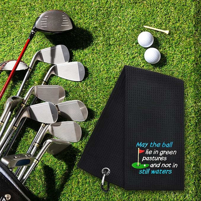 Hafhue May The Ball Lie in Green Pasture and Not in Still Water Embroidered Golf Towel - Men & Women's Golf Accessory Gift for Dad, Grandpa Retirement