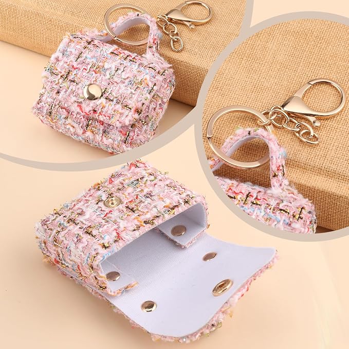 Liliaafar 8 Pcs Mini Backpack Keychain Mini Coin Purses for Women Cute PU Leather Makeup Bag with Keychain, Multi Pocket Card Holder Cable Organizer Giftable Zipper Pouch (Elegant Tweed)