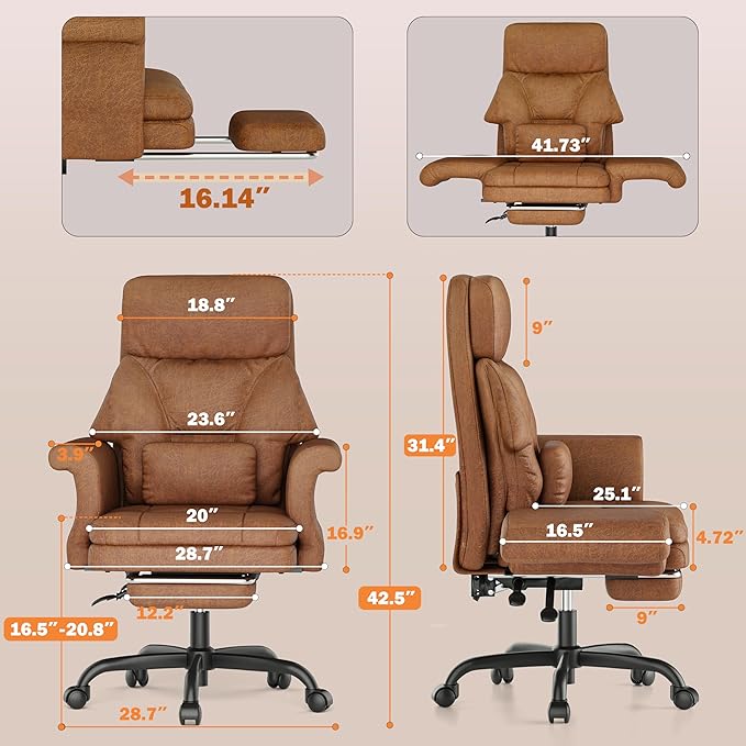 ELABEST C39 Cross Legged Office Chair with Footrest & Convertible Armrests-Pet-Friendly Criss Cross Home Desk Chair, Ergonomic Recliner with Lumbar Pillow,Big and Tall Executive Chair