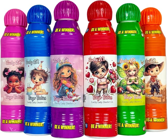 Dab-O-Ink Bingo Daubers - Premium Ink Markers for Adult Bingo Players - 3 oz. 6-Pack Assorted Colors Smooth & Even Application, Non-Drip & Quick-Dry Formula