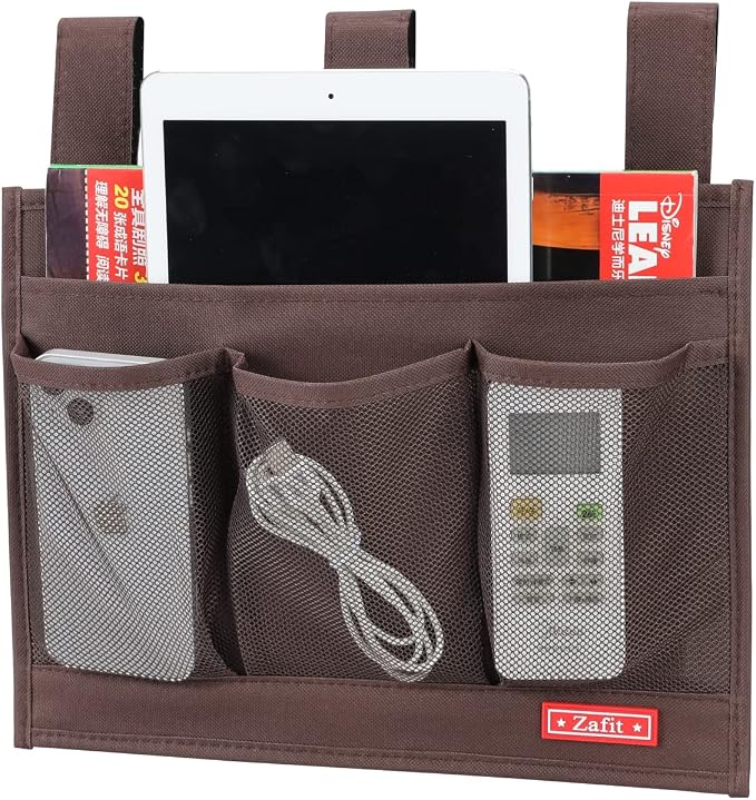 Zafit Hanging Bedside Caddy, Bedside Storage Organizer for Magazine, Phone, Remote control (Classic4 Pockets-Coffee)