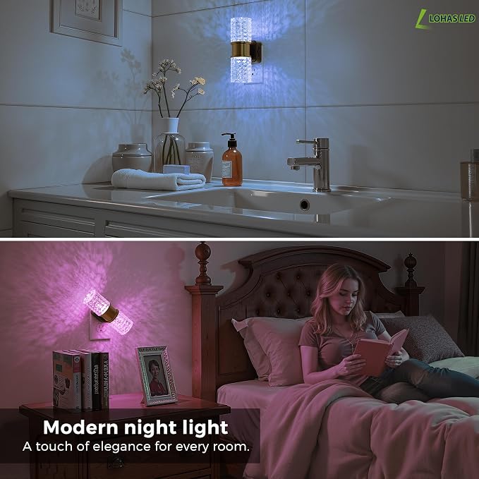 L LOHAS LED Night Light, 10-Color Change RGB Night Lights Plug into Wall | 10/50/100LM Adjustable Automatic Nightlights Pulg in with Dusk to Dawn Sensor for Room Bathroom Hallway