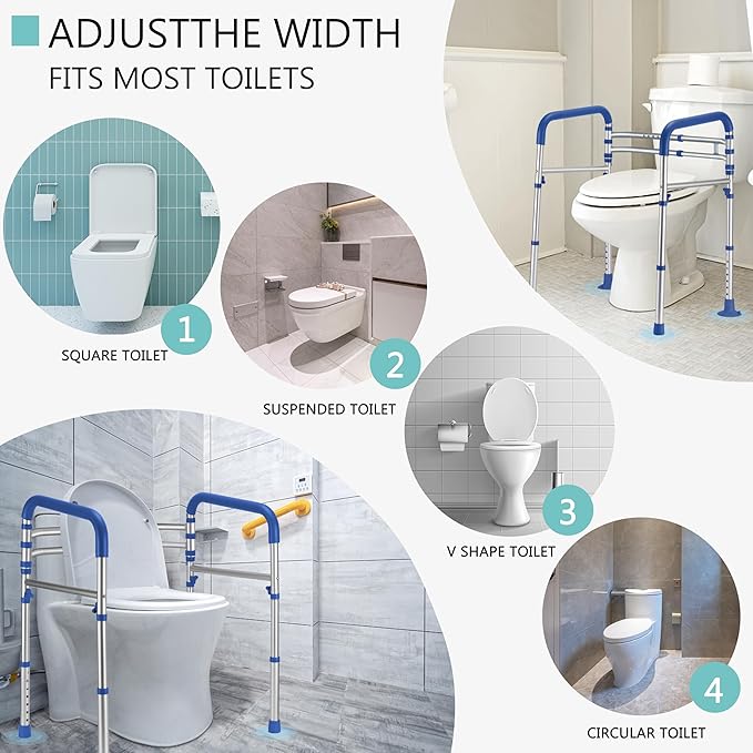 Lianjindun Toilet Safety Rails, 350 lbs, Adjustable Height & Width | Fits Most Toilets, Foldable Design, 350 Lbs Capacity, Aluminum Toilet Frame, Toilet Handles for Seniors, Disabled, Handicap