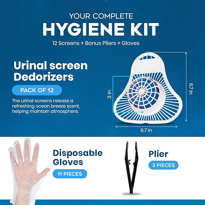 Urinal Cakes for Men Bathroom,12 Pack Urinal Screen Deodorizers, Up to 3000 Flushes, Ocean Breeze Scent, Splash-Free Design, Fits All Urinals, Urinal Deodorizer