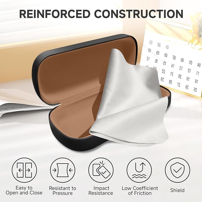 Glasses Case Large Hard Shell, PU Leather Protection for Eyeglasses Case