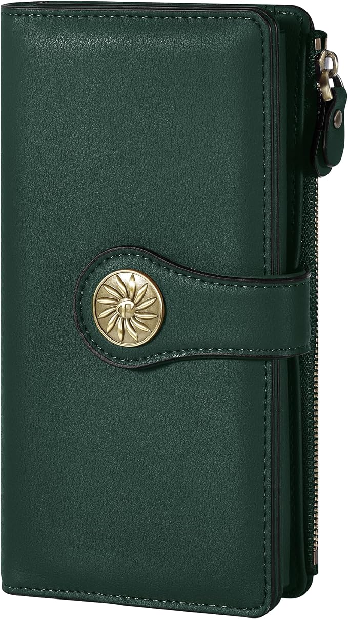 Travelambo Women's Wallet RFID Blocking Trifold Clutch Large Capacity Credit Card Holder Travel Purse