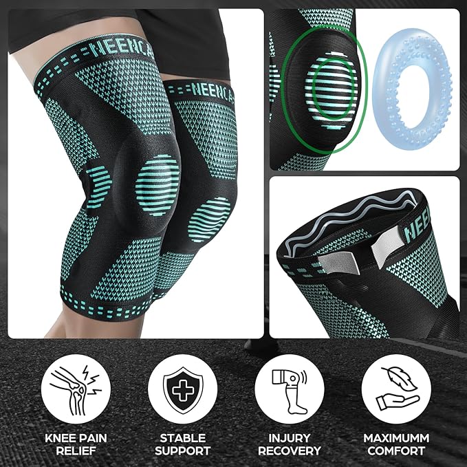 NEENCA Professional Knee Brace for Pain Relief, Medical Knee Support with Patella Pad & Side Stabilizers, Compression Knee Sleeve for Meniscus Tear, ACL, Joint Pain, Runner, Workout (Emerald, XXXL)