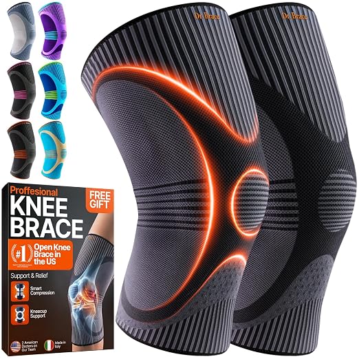 DR. BRACE Elite Compression Knee Brace for Women & Men, (2-Pack) Knee Support Compression Sleeve, Workout Sports Knee Braces for Meniscus Tear, ACL & Arthritis Pain Relief - Check Size Guide Video (Pluto, Medium)