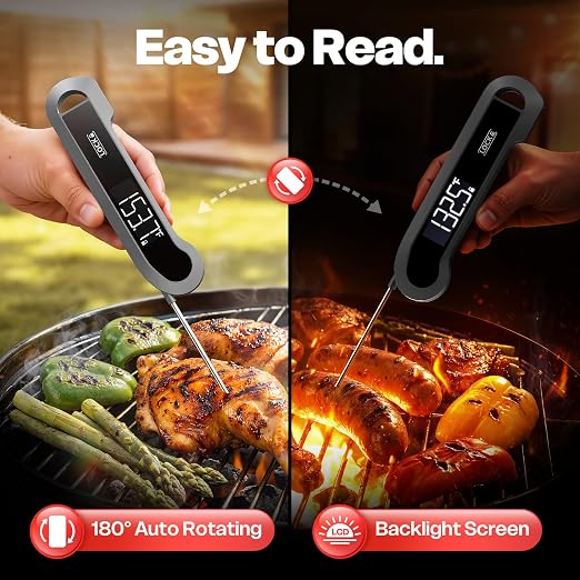 0.3 Sec Instant Read Meat Thermometer Digital for Cooking, Grey | ±0.5℉ Precision, Food Thermometer for Grilling, Air Fryer, Smoker, Candy, BBQ Essentials, Gift for Dad Men Birthday