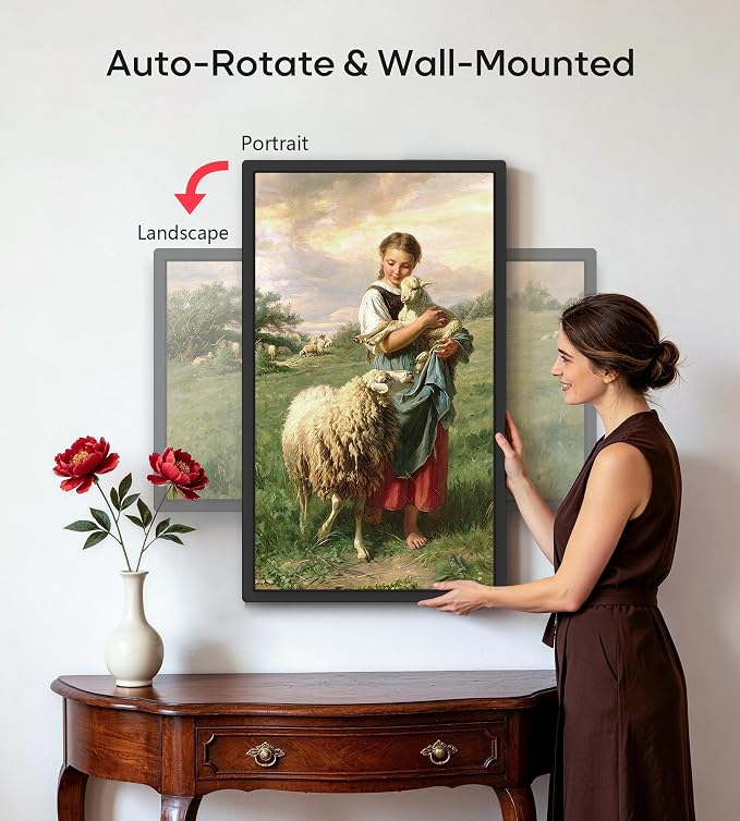 Frameo 32" Extra Large Digital Picture Frame WiFi 64GB, 1920 x 1080 FHD IPS Touch Screen Electronic Photo Frames, Wall Mounted, Auto-Rotate, Support USB and SD Card, Share Photos Videos Instantly