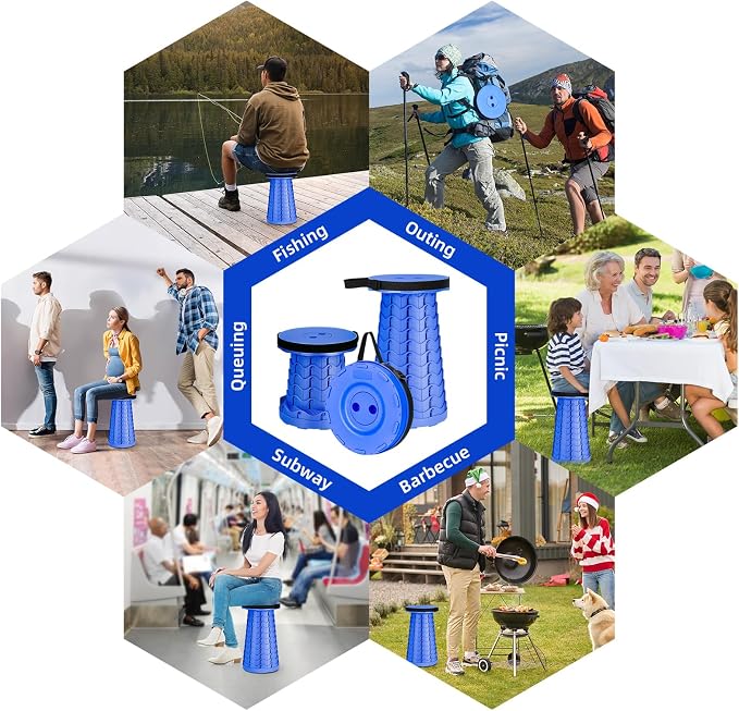 Qiguet Collapsible Stool, Folding Chair - Upgraded Portable Chair with Load Capacity 400lbs, Portable Stool for Camping Fishing Hiking - Folding Stool with Carrying Strap,Gifts for Fisherman(All Blue)