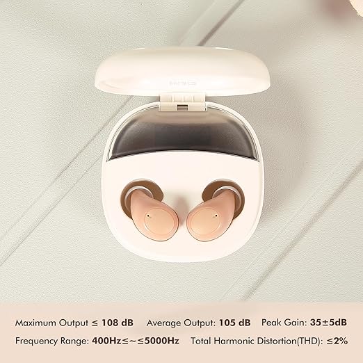 OTC Hearing Aids for Seniors Rechargeable Hearing Amplifiers with Noise Cancelling for Mild to Moderate Hearing Loss, In Ear Nearly Invisible, Auto On/Off, Memory Functions, Portable Charging Case, LED Display Elderly-Friendly