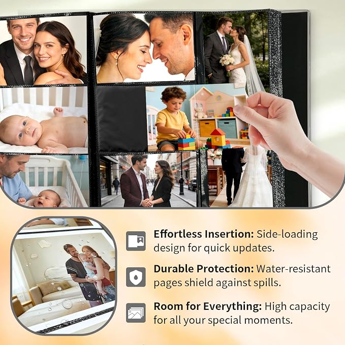 Photo Album 4x6 600 Pockets Photos, Large Capacity Leather Cover Photo Book | Slip-In Horizontal & Vertical Pockets Acid-Free Waterproof Picture Albums Great for Family Baby Wedding Holiday & Anniversary