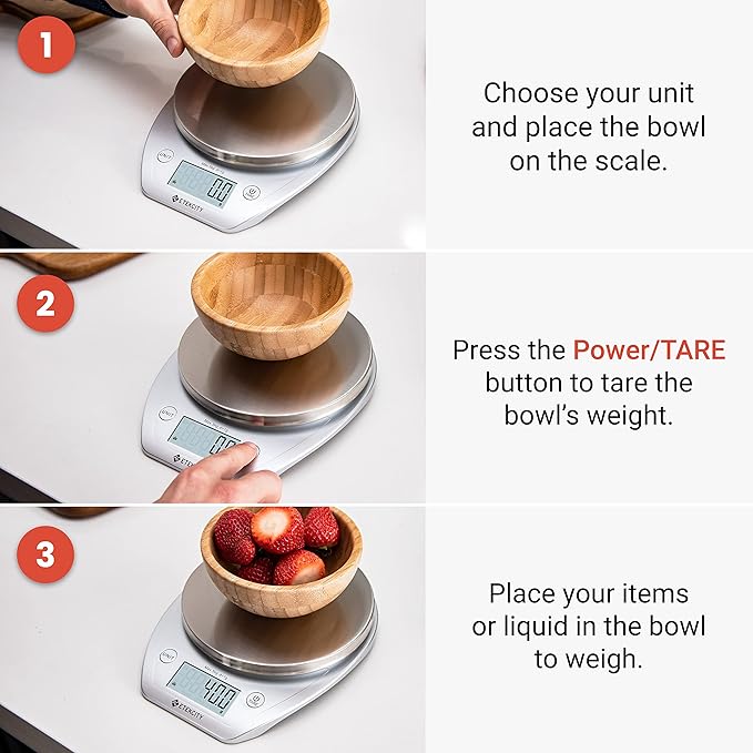 Etekcity 0.1g Food Kitchen Scale,Bowl,Digital Grams and Ounces for Weight Loss,Dieting,Baking,Cooking,and Meal Prep,11lb/5kg,Stainless Steel Silver,(Pack of 12)