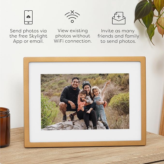 Skylight Digital Picture Frame - WiFi Enabled with Load from Phone Capability, Touch Screen Digital Photo Frame Display - Customizable Gift for Friends and Family - 10 Inch Gold