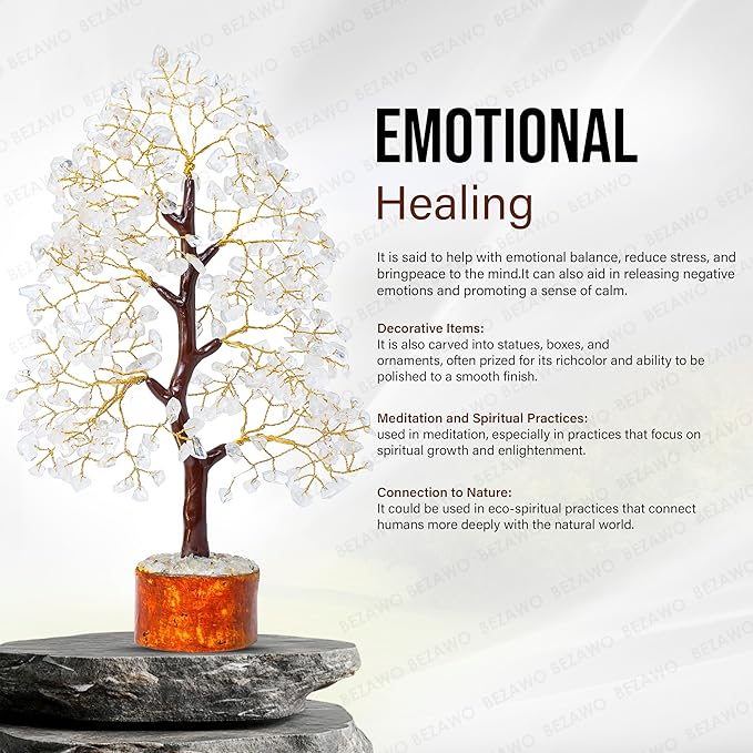 Crocon Clear Quartz Crystal Tree of Life - Chakra for Positive Energy, Feng Shui Decor - Gemstone Money Bonsai Tree, Good Luck Healing Crystals - Meditation Stones, Spiritual Unique Gift 10-12"