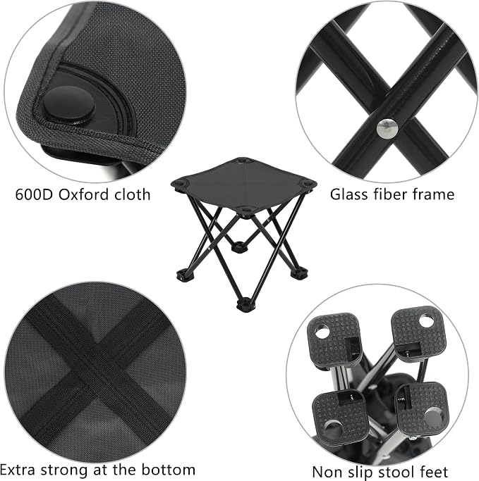 Wind Tour Portable Folding Camping Stool Outdoor Camping Lightweight Samll Chair for Fishing Hiking Gardening and Beach with Carry Bag (Medium Black -2)