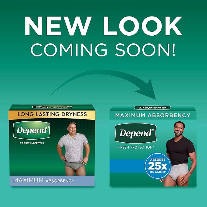 Depend FIT-Flex Incontinence Underwear for Men, Maximum Absorbency, Disposable, Extra-Large, Grey, 15 Count (Pack of 4)