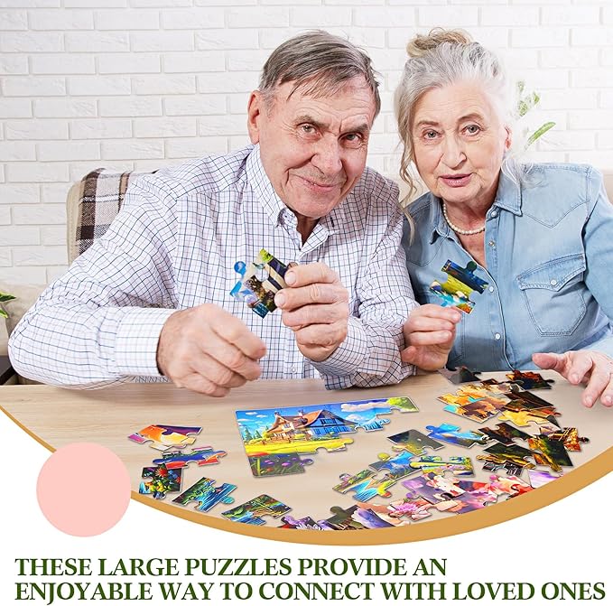 Syhood 10 Pack 16 Large Piece Puzzles for Seniors with Dementia, Alzheimer's Memory Cognitive Games for Elderly, Easy Jigsaw Puzzles Gift for Dementia Patients Elderly Adults in Nursing Home(Warm)