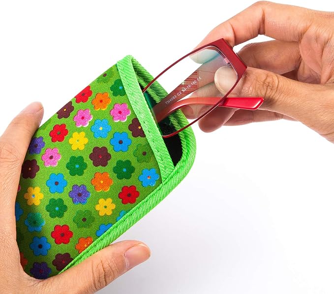 TRIUMPH VISION 3 Pack Reading Glasses Pouch Soft Case Eyeglass Sleeve Slim | Alternative to Bulky Case in bag, Lightweight Lined Padded Protect Optical lens Slip in, Cute Pattern Portable for Daily Use