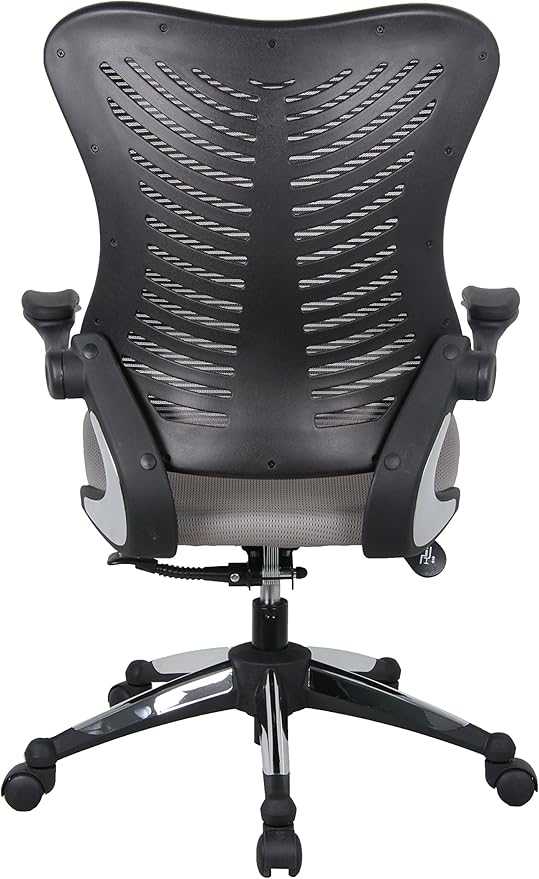 OfficeFactor Grey Mesh Executive Ergonomic Computer Office Chair Flip-up Arms Lumbar Support Molded Foam Seat Adjustable Height Home Office Desk Chair BIFMA Passed (Grey)