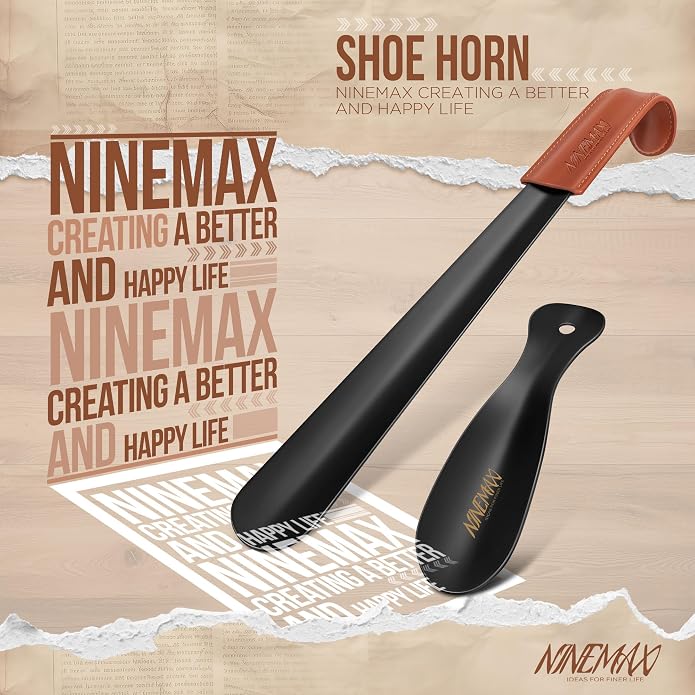 NINEMAX Shoe Horn, Long Handle for Seniors | Metal Build, Easy Shoe Wearing, No Bending, Ideal for Boots, Sneakers and Everyday Use