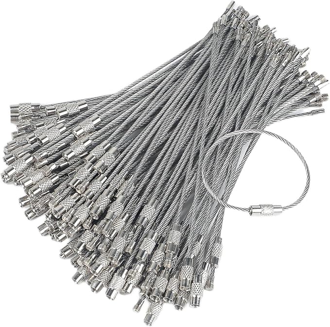 Pawfly 4"/6"/10" Wire Keychain Cable Key Ring Loop Holder 20/50/100Pcs | Large, Stainless Steel, Toughly Braided, Connectable, Corrosion Resistant, for Luggage Tag Kitchen Utensils