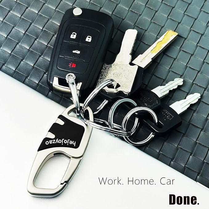 Keychain Carabiner Clip,Heavy Duty Belt Loop Car Key Ring Holder | Durable metal build, mens EDC accessory, 4 key rings, secure locking D-ring, fits belt loops, holds home, car key fobs