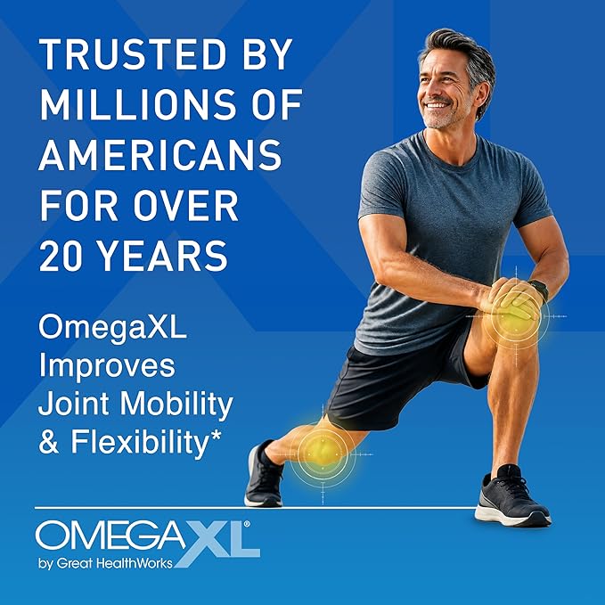 OmegaXL Joint Support Supplement, for Relief - Natural Muscle Support, Green Lipped Mussel Oil, Soft Gel Pills, Drug-Free, 60 Count
