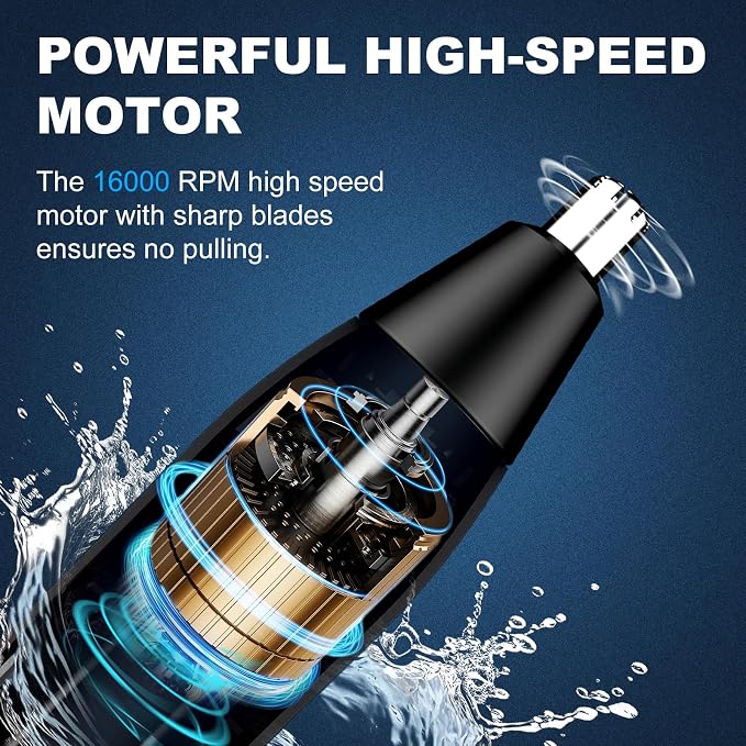 OMAMORI Nose Hair Trimmer for Men - 16000RPM Motor, LED Power Display, Portable Electric Ear & Eyebrow Grooming Kit, Nose Hair Cutter & Remover, Face & Body Clipper, Gift for Men, Black