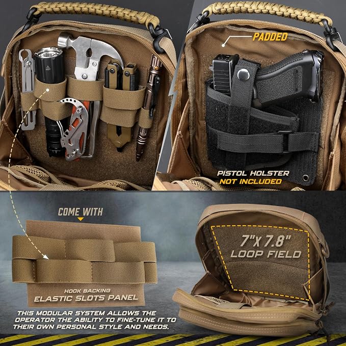 WYNEX Tactical Molle Admin Pouch, Molle Pouches of Double Layer Design | Utility EDC Pouch Organizer, Modular Tool Pouch, Medical EMT Attachment Bag,Large Capacity, Elastic Webbing Insert Panel