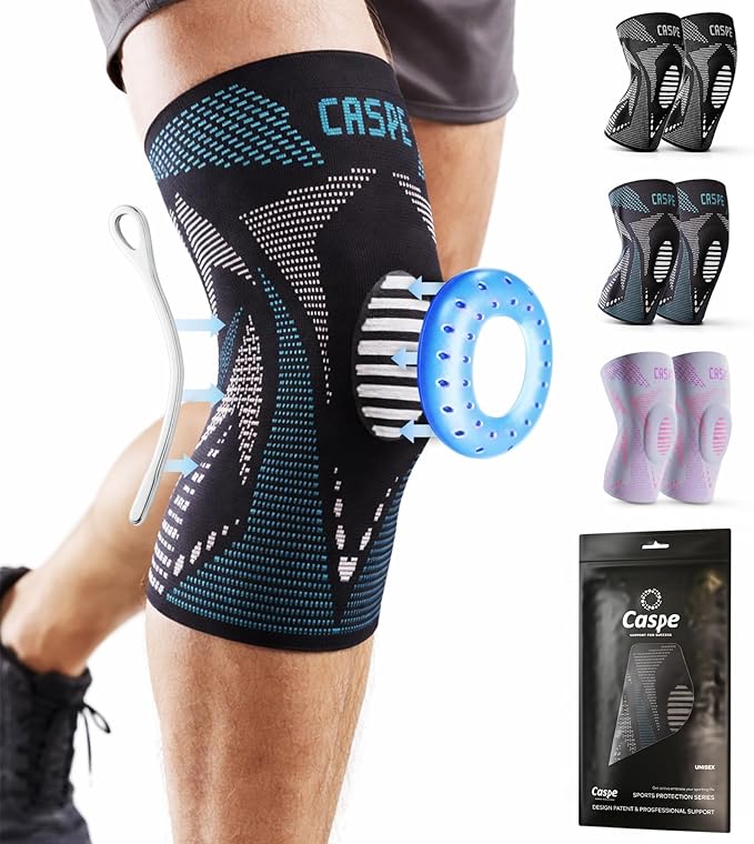 Caspe 1 Pack Compression Knee Brace for Women & Men – Pain Relief Support with Patella Gel Pads & Side Stabilizers – Knee Sleeve for Running, Workout & Arthritis (Blue, X-Large)