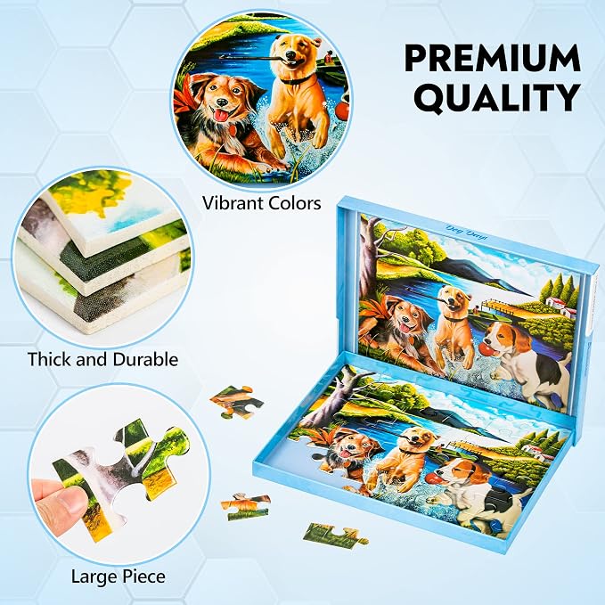 Assistex Large Piece Jigsaw Puzzle for Seniors with Dementia with Conversation Prompts, Large Piece Memory Game for Adults, Elderly, and Dementia Patients – Dogs Puzzle, 36 pcs