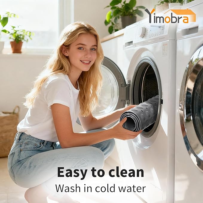 Yimobra Non Slip Bathtub Mat 40 x 16 Inch, Extra Long Shower Mat with Drain Holes, Machine Washable Baby Bath Mats, Strong Suction Cups for Bathroom Floor, Grey