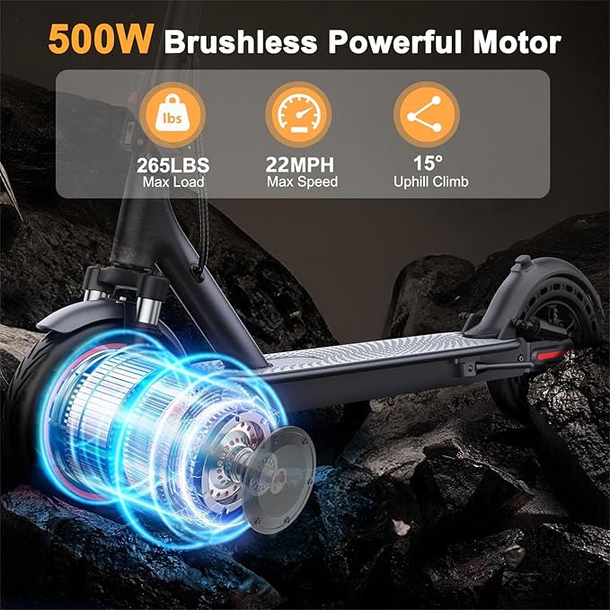 Electric Scooter, 10"/8.5" Solid Tire, 500W/350W Powerful Motor & 19/22 MPH Top Speed, 28/25/22/16 Miles Long Range, Folding E Scooter with Dual Braking for Teens and Adults