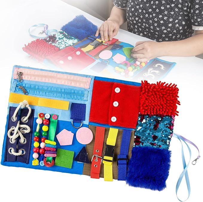 Fidget Blanket for Adults with Dementia, Alzheimer's Sensory Mat for Elderly | 18-in-1 busy board, portable lap pad, sensory activities, memory care, calming gift, for elderly, autism and ADHD