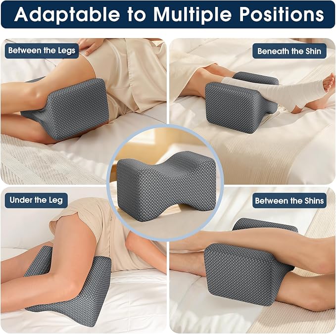 BlissTrends Memory Foam Knee Pillow, Knee Pillow for Side Sleepers, Leg Pillows for Sleeping Blood Circulation, Elevation Pillow for Spine Aligning, Sciatica, Hip, Knee, Ankle Pain, Dark Grey, X-Large