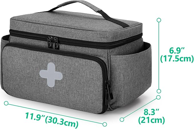 CURMIO Small Medicine Storage Bag, Empty Family First Aid Kits Case, Gray | Emergency Medical Supplies for Home Care, Pill Bottle Organizer, Multifunctional Bag for Medical Use, Dormitory, Travel