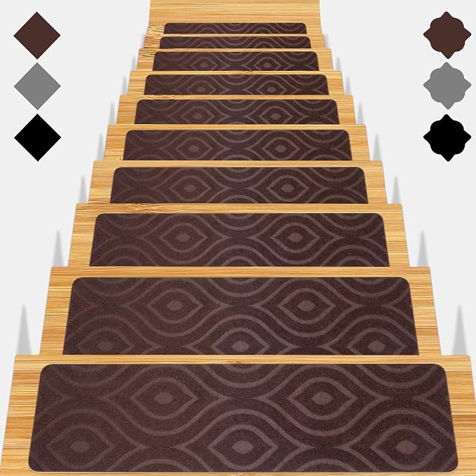 Stair Treads for Wooden Steps 15pcs 8x30in Non-Slip Stairs Carpet Runner | Indoor Stair Mats for Kids Elders and Pets