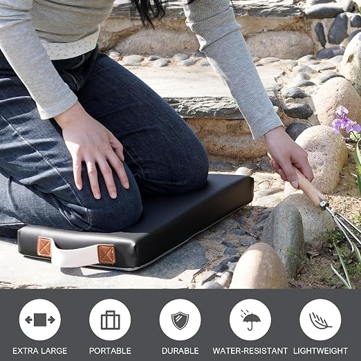 HappyPicnic Waterproof Garden Kneeling Pad, 2in Thick, Black, 1 Pack | Soft High-density Foam knee support, with Handle, Easy to Clean, Non-slip, for Gardening, Yoga, Prayer, Housework, Exercise