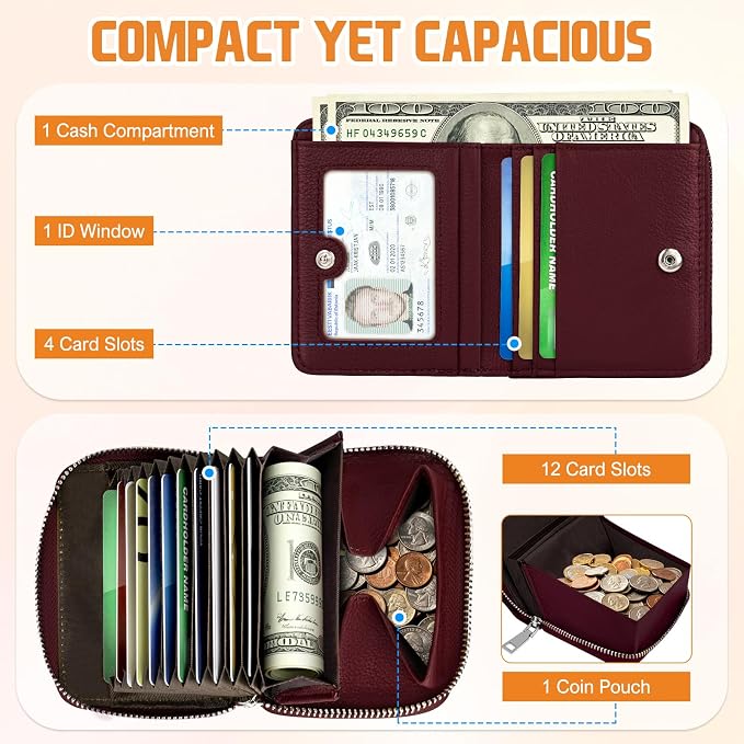 HUANLANG Mens Wallet RFID Blocking Multi Card Holder Wallets for Men Bifold Wallet with Zipper Small Men's Leather Wallet