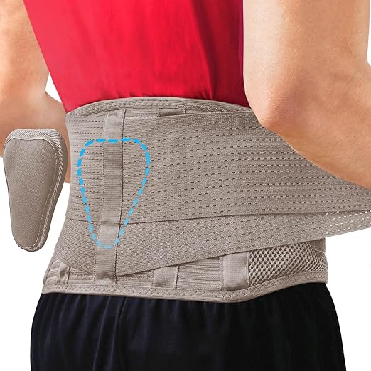 Sparthos Back Brace for Lower Back Pain - Immediate Relief from Sciatica, Herniated Disc - Breathable Design With Lumbar Support Pad - For Men & Women - Fits 38–44″ Waist (Taupe-Medium, Check Sizing)