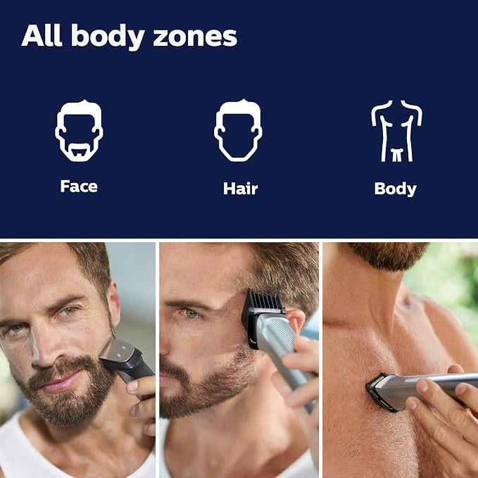 Norelco Philips Multigroom Series 7000 23 Piece Mens Grooming Kit, Trimmer for Beard, Head, Body, and Face - NO Blade Oil Needed, MG7750/49