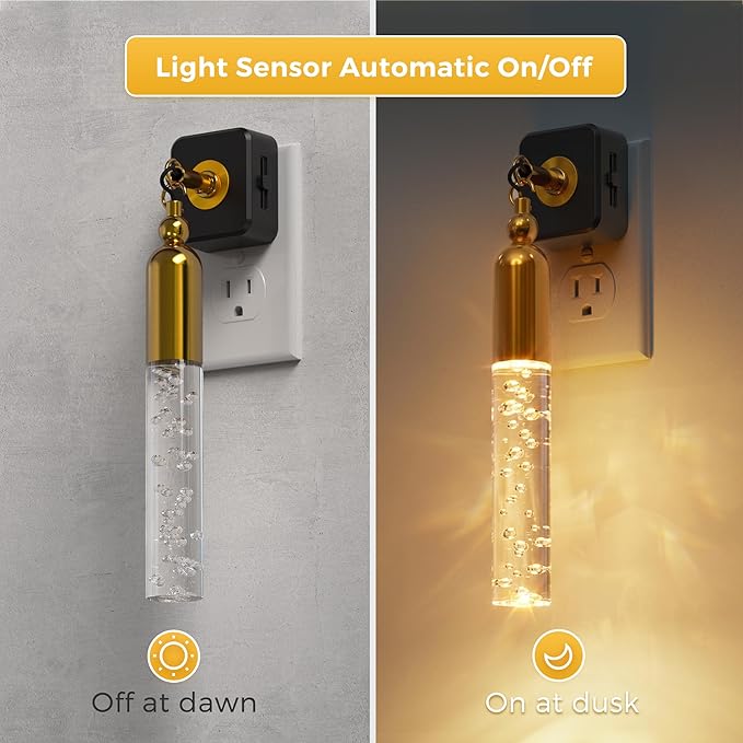 L LOHAS LED Night Lights Plug into Wall, Dimmable Night Light 0-100LM, Rotating Night Lights with Light Sensor, 3000K Soft Light, LED Acrylic Bubble Nightlight Plug in for Bathroom Hallway, 1 Pack