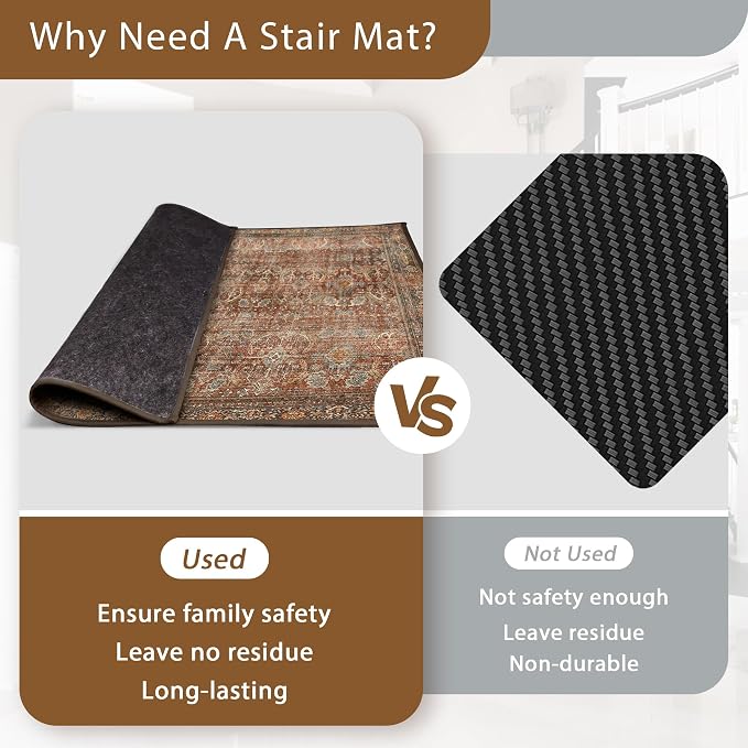 sarben 30"x30" Non Slip Stair Treads for Wooden Steps 1 Pack, Rust Brown | Peel and Stick Carpet Stair Runner with TPE Adhesive Backing, Carpet for Added Safety, Pet and Senior Friendly