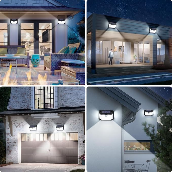 4-Pack Solar Wall Lights Outdoor with 3 Modes & Reflector, Waterproof Bright 178 LEDs Motion Sensor Security Lights, Solar Powered Flood Lights for Patio Garden Yard Porch Garage Front Door